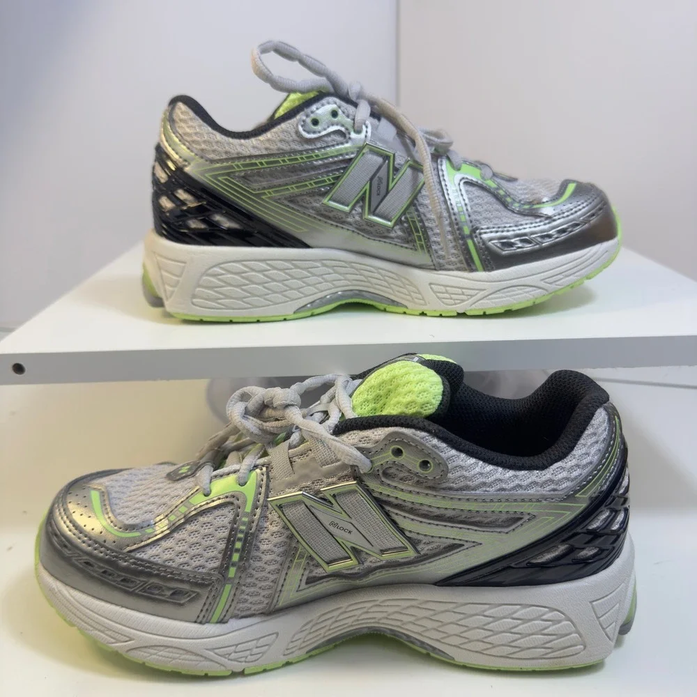 New Balance 1906R Boys 5.5 Silver Lime Green Metallic Running Shoes GC1906CQ